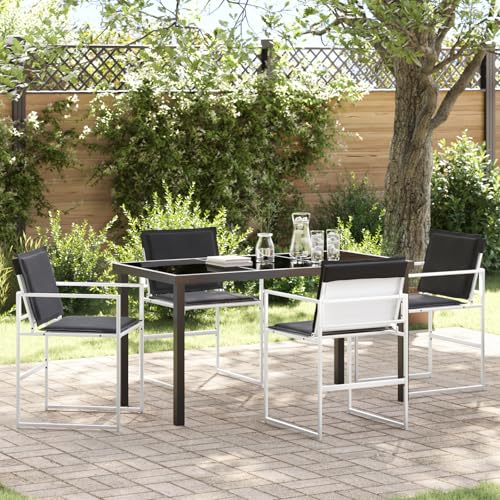 EMYRLXQW Outdoor-Sitzgelegenheit, Outdoor-Stühle, 5-teiliges Garten-Ess-Set mit Kissen, weißes Textilene und Stahl von EMYRLXQW