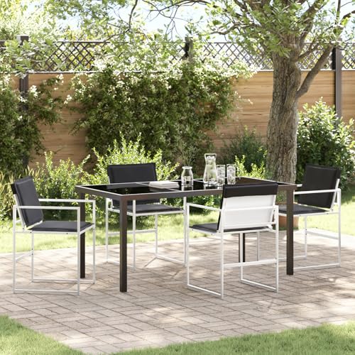 EMYRLXQW Outdoor-Sitzgelegenheit, Outdoor-Stühle, 5-teiliges Garten-Ess-Set mit Kissen, weißes Textilene und Stahl von EMYRLXQW