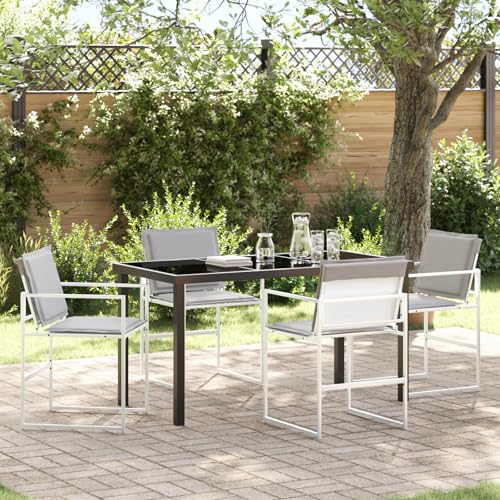 EMYRLXQW Outdoor-Sitzgelegenheit, Outdoor-Stühle, 5-teiliges Garten-Ess-Set mit Kissen, weißes Textilene und Stahl von EMYRLXQW