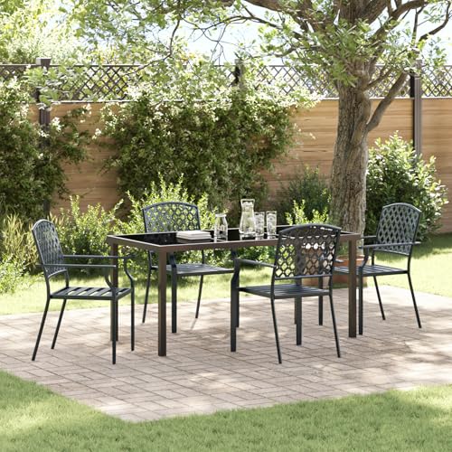 EMYRLXQW Outdoor-Sitzgelegenheit, Outdoor-Stühle, 5-teiliges Garten-Esszimmer-Set, Anthrazit-Stahl von EMYRLXQW