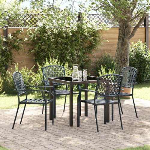EMYRLXQW Outdoor-Sitzgelegenheit, Outdoor-Stühle, 5-teiliges Garten-Esszimmer-Set, Anthrazit-Stahl von EMYRLXQW