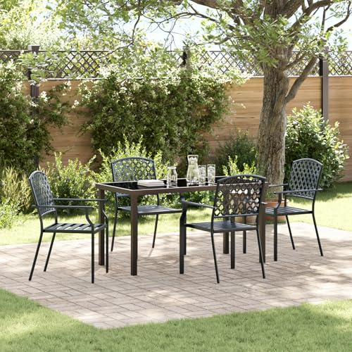 EMYRLXQW Outdoor-Sitzgelegenheit, Outdoor-Stühle, 5-teiliges Garten-Esszimmer-Set, Anthrazit-Stahl von EMYRLXQW