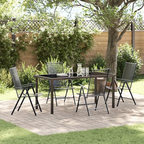 EMYRLXQW Outdoor-Sitzgelegenheit, Outdoor-Stühle, 5-teiliges Garten-Esszimmer-Set, Anthrazit-Stahl von EMYRLXQW