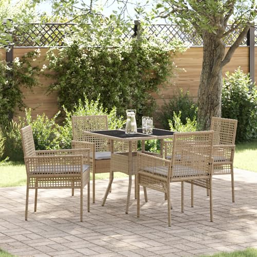 EMYRLXQW Outdoor-Sitzgelegenheit, Outdoor-Stühle, 5-teiliges Garten-Esszimmer-Set, Beige, Polyrattan von EMYRLXQW