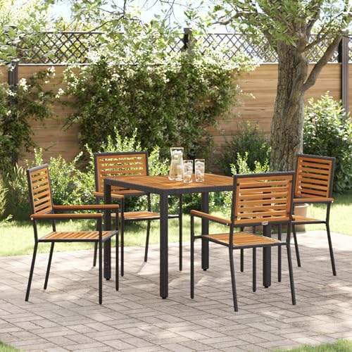 EMYRLXQW Outdoor-Sitzgelegenheit, Outdoor-Stühle, 5-teiliges Garten-Esszimmer-Set, Poly-Rattan-Akazie, Schwarz EMYRLXQW Outdoor-Sitzgelegenheit, Outdoor-Stühle, 5-teiliges Garten-Esszimmer-Set, Poly-Rattan-Akazie, Schwarz von EMYRLXQW