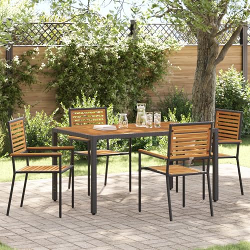 EMYRLXQW Outdoor-Sitzgelegenheit, Outdoor-Stühle, 5-teiliges Garten-Esszimmer-Set, Poly-Rattan-Akazie, Schwarz EMYRLXQW Outdoor-Sitzgelegenheit, Outdoor-Stühle, 5-teiliges Garten-Esszimmer-Set, Poly-Rattan-Akazie, Schwarz von EMYRLXQW