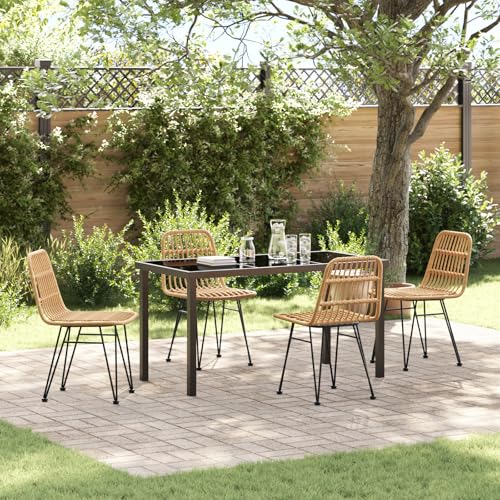EMYRLXQW Outdoor-Sitzgelegenheit, Outdoor-Stühle, 5-teiliges Garten-Esszimmer-Set, braunes Polyrattan von EMYRLXQW