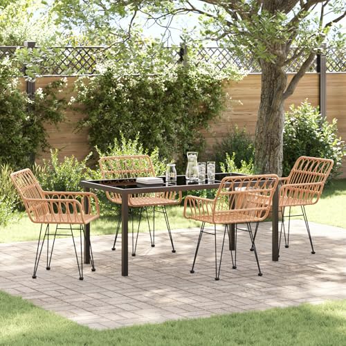 EMYRLXQW Outdoor-Sitzgelegenheit, Outdoor-Stühle, 5-teiliges Garten-Esszimmer-Set, braunes Polyrattan von EMYRLXQW