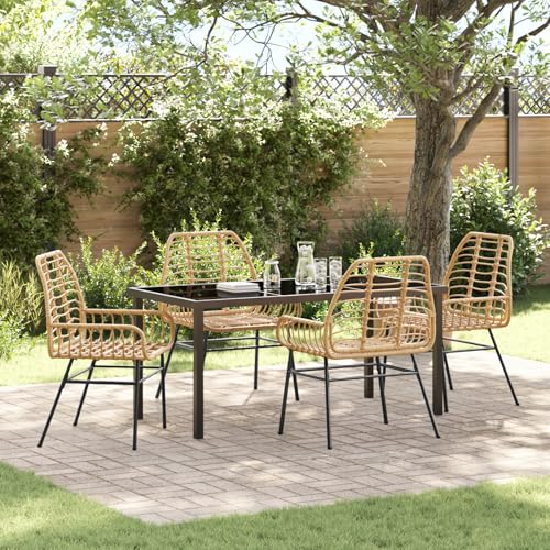EMYRLXQW Outdoor-Sitzgelegenheit, Outdoor-Stühle, 5-teiliges Garten-Esszimmer-Set, braunes Polyrattan von EMYRLXQW