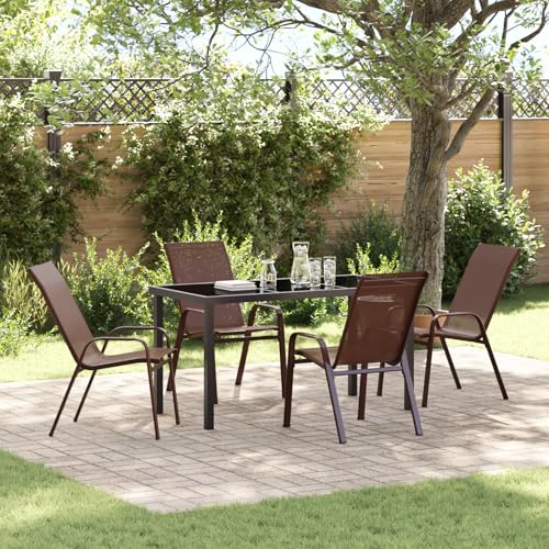 EMYRLXQW Outdoor-Sitzgelegenheit, Outdoor-Stühle, 5-teiliges Garten-Esszimmer-Set, braunes Textilene und Stahl von EMYRLXQW