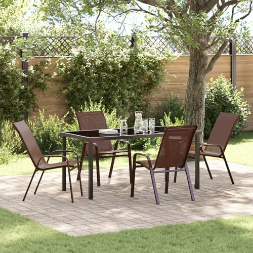 EMYRLXQW Outdoor-Sitzgelegenheit, Outdoor-Stühle, 5-teiliges Garten-Esszimmer-Set, braunes Textilene und Stahl von EMYRLXQW