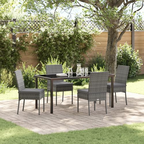 EMYRLXQW Outdoor-Sitzgelegenheit, Outdoor-Stühle, 5-teiliges Garten-Esszimmer-Set, grau, Polyrattan von EMYRLXQW