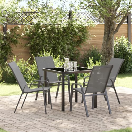 EMYRLXQW Outdoor-Sitzgelegenheit, Outdoor-Stühle, 5-teiliges Garten-Esszimmer-Set, graues Textilene und Stahl von EMYRLXQW