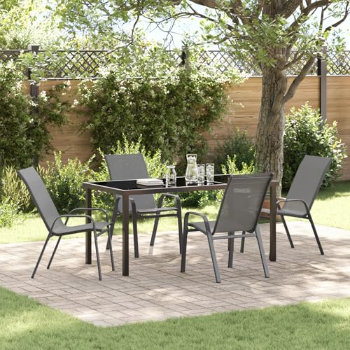 EMYRLXQW Outdoor-Sitzgelegenheit, Outdoor-Stühle, 5-teiliges Garten-Esszimmer-Set, graues Textilene und Stahl von EMYRLXQW