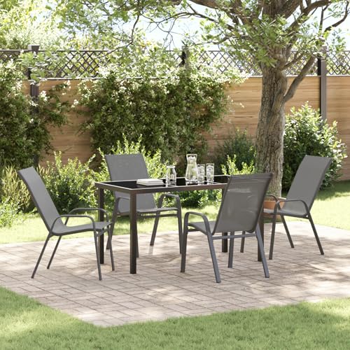 EMYRLXQW Outdoor-Sitzgelegenheit, Outdoor-Stühle, 5-teiliges Garten-Esszimmer-Set, graues Textilene und Stahl von EMYRLXQW