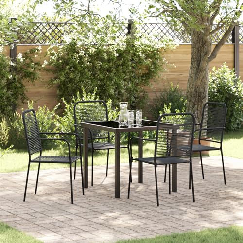 EMYRLXQW Outdoor-Sitzgelegenheit, Outdoor-Stühle, 5-teiliges Garten-Esszimmer-Set, schwarzes Baumwollseil und Stahl von EMYRLXQW