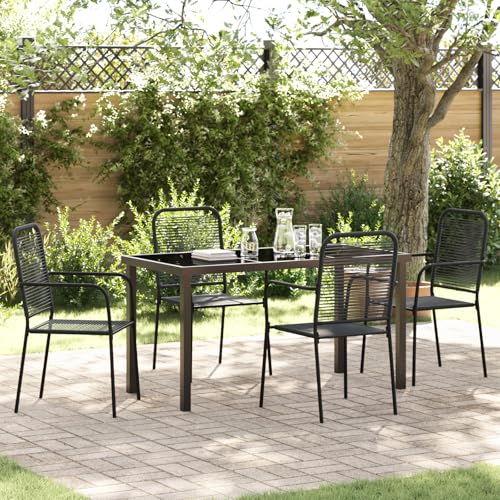 EMYRLXQW Outdoor-Sitzgelegenheit, Outdoor-Stühle, 5-teiliges Garten-Esszimmer-Set, schwarzes Baumwollseil und Stahl von EMYRLXQW
