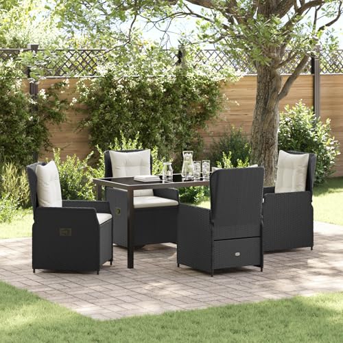 EMYRLXQW Outdoor-Sitzgelegenheit, Outdoor-Stühle, 5-teiliges Garten-Esszimmer-Set, schwarzes Poly-Rattan von EMYRLXQW