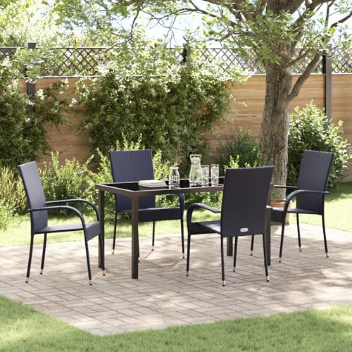 EMYRLXQW Outdoor-Sitzgelegenheit, Outdoor-Stühle, 5-teiliges Garten-Esszimmer-Set, schwarzes Poly-Rattan EMYRLXQW Outdoor-Sitzgelegenheit, Outdoor-Stühle, 5-teiliges Garten-Esszimmer-Set, schwarzes Poly-Rattan von EMYRLXQW