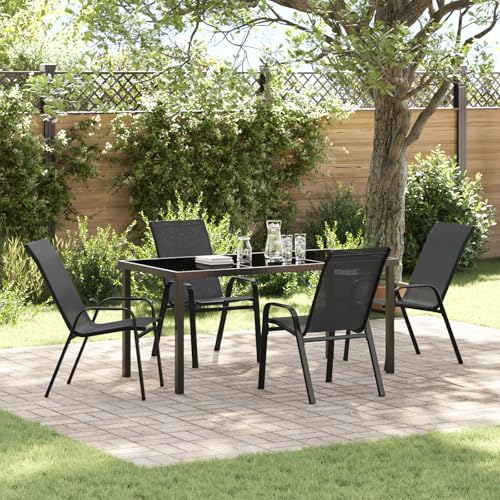 EMYRLXQW Outdoor-Sitzgelegenheit, Outdoor-Stühle, 5-teiliges Garten-Esszimmer-Set, schwarzes Textilene und Stahl von EMYRLXQW