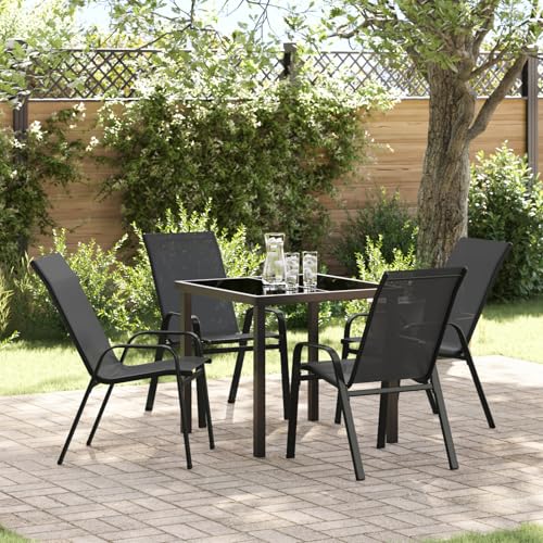 EMYRLXQW Outdoor-Sitzgelegenheit, Outdoor-Stühle, 5-teiliges Garten-Esszimmer-Set, schwarzes Textilene und Stahl von EMYRLXQW