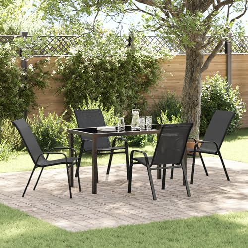 EMYRLXQW Outdoor-Sitzgelegenheit, Outdoor-Stühle, 5-teiliges Garten-Esszimmer-Set, schwarzes Textilene und Stahl von EMYRLXQW