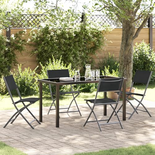 EMYRLXQW Outdoor-Sitzgelegenheit, Outdoor-Stühle, 5-teiliges Garten-Esszimmer-Set, schwarzes Textilene und Stahl von EMYRLXQW