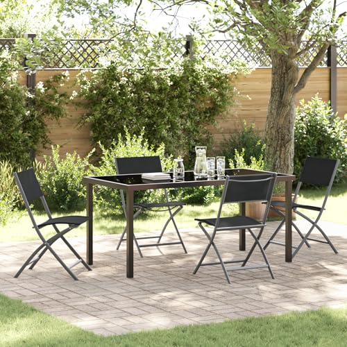 EMYRLXQW Outdoor-Sitzgelegenheit, Outdoor-Stühle, 5-teiliges Garten-Esszimmer-Set, schwarzes Textilene und Stahl von EMYRLXQW