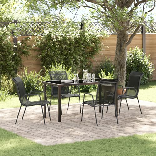 EMYRLXQW Outdoor-Sitzgelegenheit, Outdoor-Stühle, 5-teiliges Garten-Esszimmer-Set, schwarzes Textilene und Stahl von EMYRLXQW