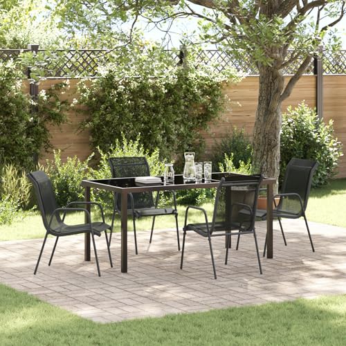 EMYRLXQW Outdoor-Sitzgelegenheit, Outdoor-Stühle, 5-teiliges Garten-Esszimmer-Set, schwarzes Textilene und Stahl von EMYRLXQW