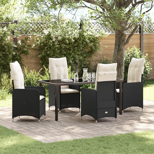 EMYRLXQW Outdoor-Sitzgelegenheit, Outdoor-Stühle, 5-teiliges Garten-Esszimmer-Set mit Kissen aus schwarzem Polyrattan von EMYRLXQW