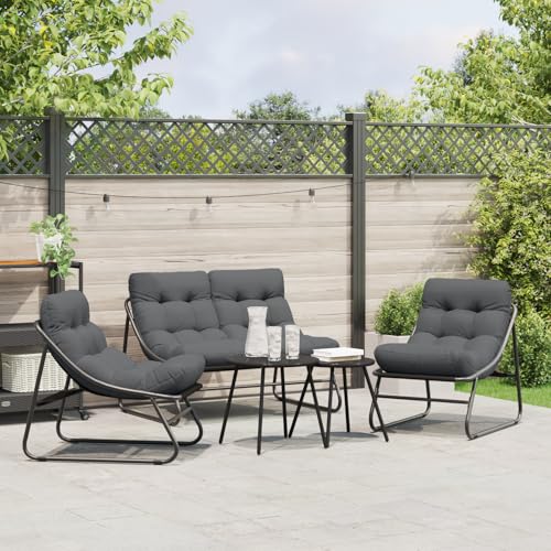 EMYRLXQW Outdoor-Sitzgelegenheit, Outdoor-Stühle, 5-teiliges Garten-Sofa-Set mit Kissen, schwarzer Stahl von EMYRLXQW
