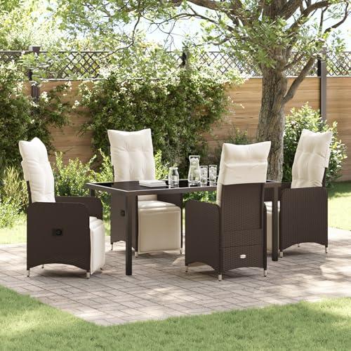 EMYRLXQW Outdoor-Sitzgelegenheit, Outdoor-Stühle, 5-teiliges Gartenmöbel-Set mit Kissen aus Poly-Rattan, Braun von EMYRLXQW