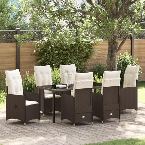 EMYRLXQW Outdoor-Sitzgelegenheit, Outdoor-Stühle, 7-teiliges Garten-Ess-Set mit Kissen, braunes Polyrattan EMYRLXQW Outdoor-Sitzgelegenheit, Outdoor-Stühle, 7-teiliges Garten-Ess-Set mit Kissen, braunes Polyrattan von EMYRLXQW
