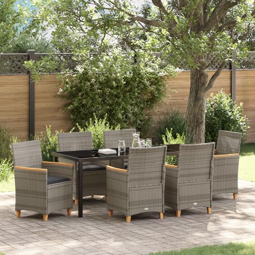 EMYRLXQW Outdoor-Sitzgelegenheit, Outdoor-Stühle, 7-teiliges Garten-Ess-Set mit Kissen, graues Polyrattan EMYRLXQW Outdoor-Sitzgelegenheit, Outdoor-Stühle, 7-teiliges Garten-Ess-Set mit Kissen, graues Polyrattan von EMYRLXQW