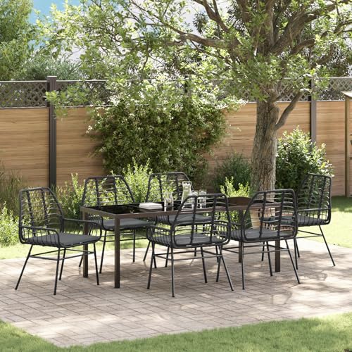 EMYRLXQW Outdoor-Sitzgelegenheit, Outdoor-Stühle, 7-teiliges Garten-Ess-Set mit Kissen, schwarzes Polyrattan EMYRLXQW Outdoor-Sitzgelegenheit, Outdoor-Stühle, 7-teiliges Garten-Ess-Set mit Kissen, schwarzes Polyrattan von EMYRLXQW