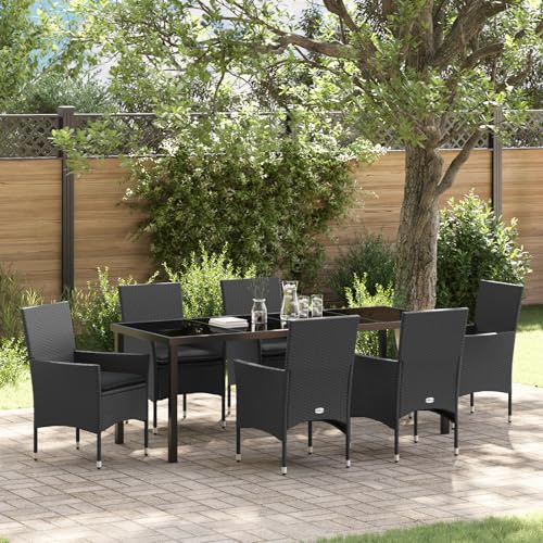 EMYRLXQW Outdoor-Sitzgelegenheit, Outdoor-Stühle, 7-teiliges Garten-Ess-Set mit Kissen, schwarzes Polyrattan von EMYRLXQW