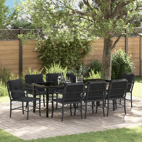 EMYRLXQW Outdoor-Sitzgelegenheit, Outdoor-Stühle, 9-teiliges Garten-Ess-Set mit Kissen, schwarzes Polyrattan EMYRLXQW Outdoor-Sitzgelegenheit, Outdoor-Stühle, 9-teiliges Garten-Ess-Set mit Kissen, schwarzes Polyrattan von EMYRLXQW
