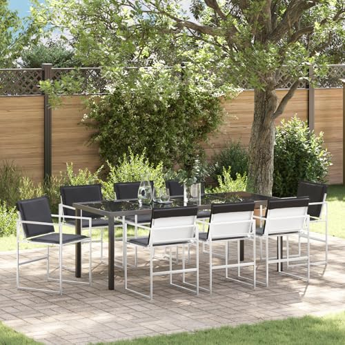 EMYRLXQW Outdoor-Sitzgelegenheit, Outdoor-Stühle, 9-teiliges Garten-Ess-Set mit Kissen, weißes Textilene und Stahl von EMYRLXQW
