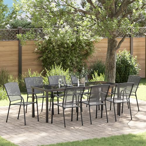 EMYRLXQW Outdoor-Sitzgelegenheit, Outdoor-Stühle, 9-teiliges Garten-Esszimmer-Set, Anthrazit-Stahl von EMYRLXQW