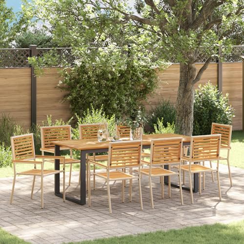 EMYRLXQW Outdoor-Sitzgelegenheit, Outdoor-Stühle, 9-teiliges Garten-Esszimmer-Set, Beige, Poly-Rattan-Akazie EMYRLXQW Outdoor-Sitzgelegenheit, Outdoor-Stühle, 9-teiliges Garten-Esszimmer-Set, Beige, Poly-Rattan-Akazie von EMYRLXQW