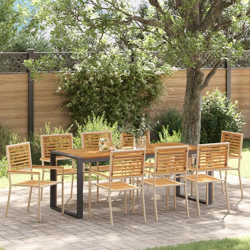EMYRLXQW Outdoor-Sitzgelegenheit, Outdoor-Stühle, 9-teiliges Garten-Esszimmer-Set, Beige, Poly-Rattan-Akazie von EMYRLXQW