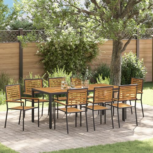 EMYRLXQW Outdoor-Sitzgelegenheit, Outdoor-Stühle, 9-teiliges Garten-Esszimmer-Set, Poly-Rattan-Akazie, Schwarz EMYRLXQW Outdoor-Sitzgelegenheit, Outdoor-Stühle, 9-teiliges Garten-Esszimmer-Set, Poly-Rattan-Akazie, Schwarz von EMYRLXQW