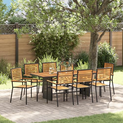 EMYRLXQW Outdoor-Sitzgelegenheit, Outdoor-Stühle, 9-teiliges Garten-Esszimmer-Set, Poly-Rattan-Akazie, Schwarz EMYRLXQW Outdoor-Sitzgelegenheit, Outdoor-Stühle, 9-teiliges Garten-Esszimmer-Set, Poly-Rattan-Akazie, Schwarz von EMYRLXQW