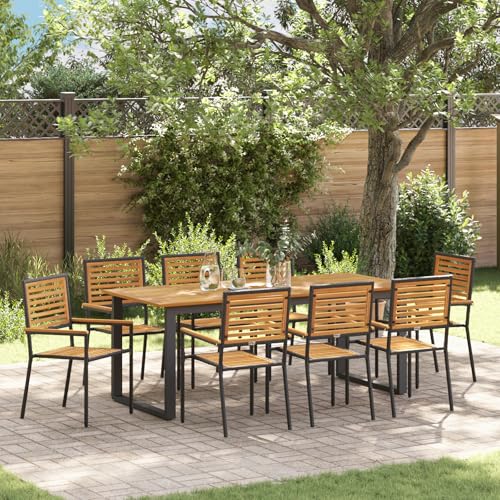 EMYRLXQW Outdoor-Sitzgelegenheit, Outdoor-Stühle, 9-teiliges Garten-Esszimmer-Set, Poly-Rattan-Akazie, Schwarz EMYRLXQW Outdoor-Sitzgelegenheit, Outdoor-Stühle, 9-teiliges Garten-Esszimmer-Set, Poly-Rattan-Akazie, Schwarz von EMYRLXQW