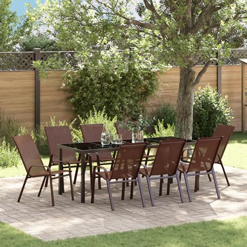 EMYRLXQW Outdoor-Sitzgelegenheit, Outdoor-Stühle, 9-teiliges Garten-Esszimmer-Set, braunes Textilene und Stahl von EMYRLXQW