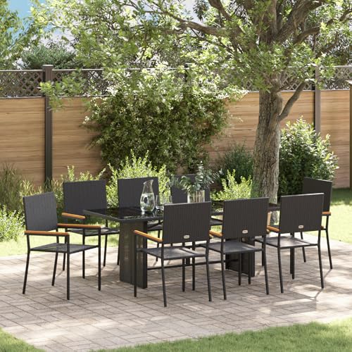 EMYRLXQW Outdoor-Sitzgelegenheit, Outdoor-Stühle, 9-teiliges Garten-Esszimmer-Set, schwarzes Polyrattan EMYRLXQW Outdoor-Sitzgelegenheit, Outdoor-Stühle, 9-teiliges Garten-Esszimmer-Set, schwarzes Polyrattan von EMYRLXQW