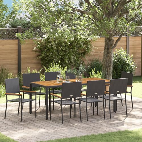 EMYRLXQW Outdoor-Sitzgelegenheit, Outdoor-Stühle, 9-teiliges Garten-Esszimmer-Set, schwarzes Polyrattan EMYRLXQW Outdoor-Sitzgelegenheit, Outdoor-Stühle, 9-teiliges Garten-Esszimmer-Set, schwarzes Polyrattan von EMYRLXQW