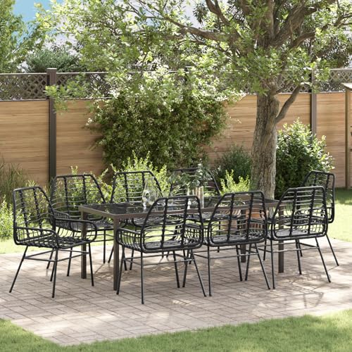 EMYRLXQW Outdoor-Sitzgelegenheit, Outdoor-Stühle, 9-teiliges Garten-Esszimmer-Set, schwarzes Polyrattan von EMYRLXQW