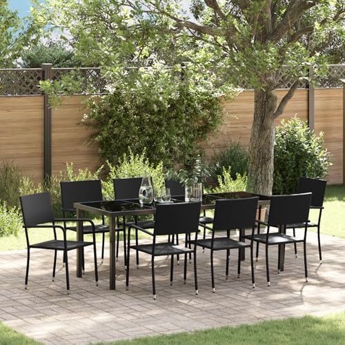 EMYRLXQW Outdoor-Sitzgelegenheit, Outdoor-Stühle, 9-teiliges Garten-Esszimmer-Set, schwarzes Polyrattan von EMYRLXQW